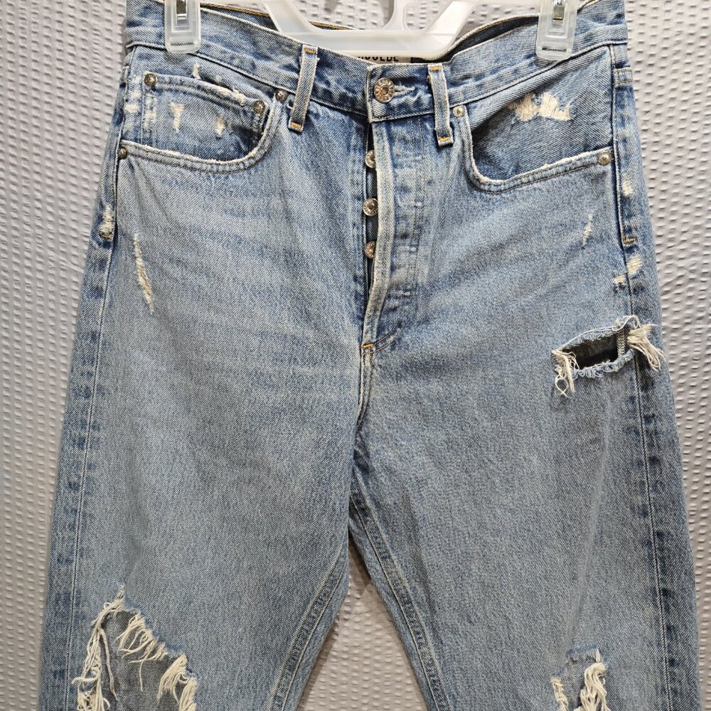 AGOLDE Women's 90s Jeans Mid Rise in Light Wash Loose Fit Distressed Straight - Picture 7 of 10
